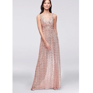 David’s Bridal Rose Gold Sequin Bridesmaid Dress